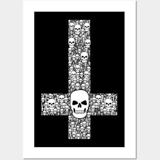 Upside down Cross made of skulls, white Posters and Art